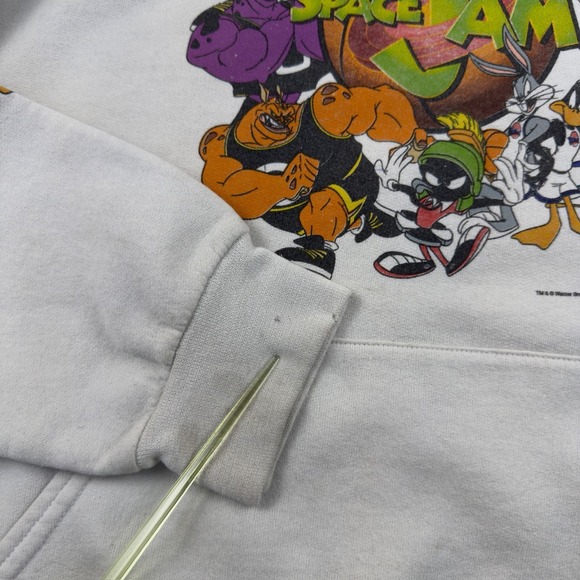 Vintage Space Jam Looney Tunes Hoodie White Cartoon Movie Pullover Men's S - Picture 13 of 16